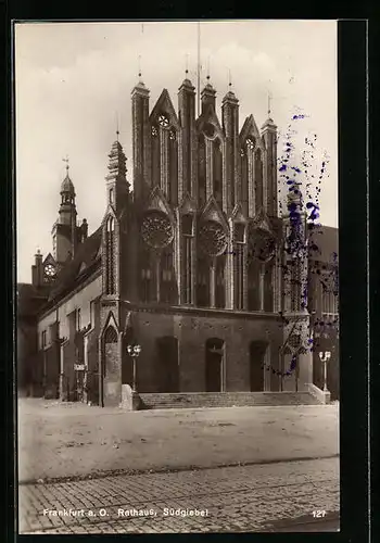 AK Frankfurt / Oder, Blick auf den Südgiebel des Rathaus, mit Landpoststempel