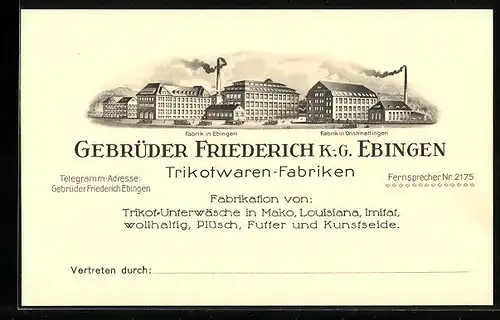 Lithographie Ebingen, Gebrüder Friedrich KG, Trikotwaren-Fabrik