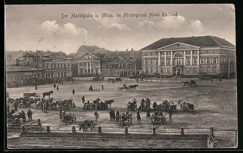 AK Mitau, Der Marktplatz mit Hotel Kurland