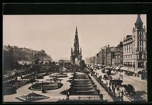 AK Edinburgh, Princesstreet mit Scotts Monument