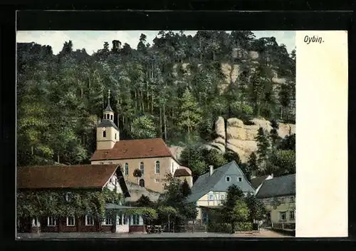 AK Oybin, Kirche mit Nebengebäuden