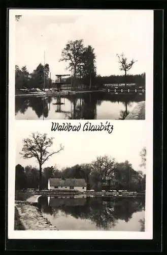 AK Glaubitz, Partie am Waldbad mit Sprungturm