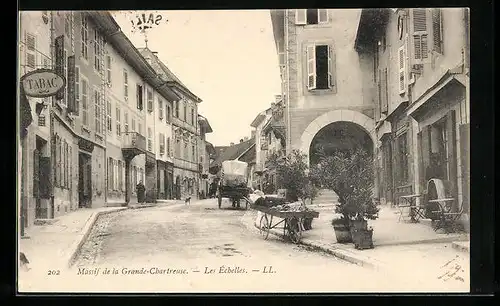 AK Les Échelles, Strassenpartie mit Fuhrwerk