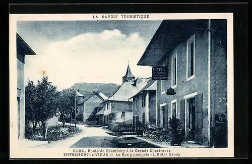 AK Entremont-le-Vieux, La Rue principale, Le Hotel Gandy