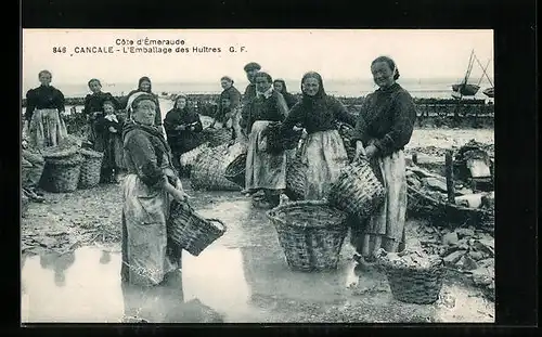 AK Cancale /Côte d`Émeraude, L`Emballage des Huîtres, Muschelfischer mit Körben