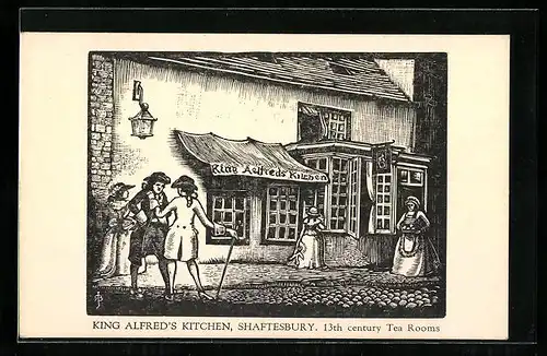 Künstler-AK Shaftesbury, King Alfred`s Kitchen, 13th century Tea Rooms