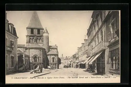 AK Chauvigny, Rue du Marché et Eglise Notre-Dame