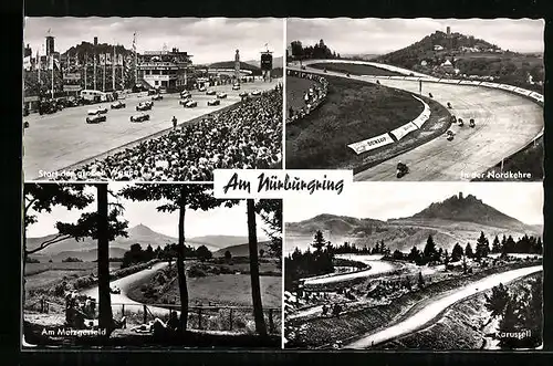 AK Nürburgring mit Start, Nordkehre, Karussel und Metzgesfeld, Autorennen