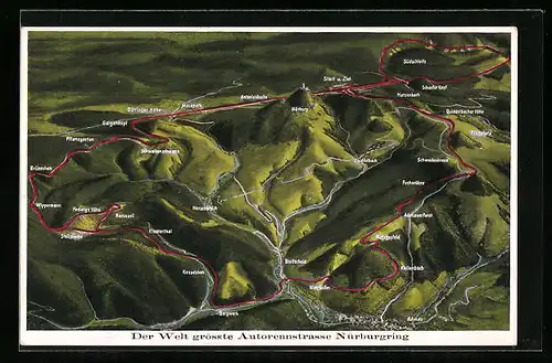 Künstler-AK Nürburgring mit Ortsbezeichnungen