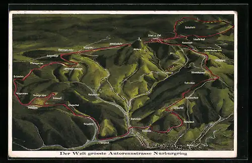 Künstler-AK Nürburgring mit Ortsbezeichnungen