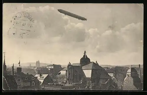 AK Elberfeld, Ortsansicht mit Zeppelin