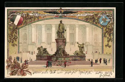 Passepartout-Lithographie Berlin-Tiergarten, Bismarck-Denkmal mit Wappen