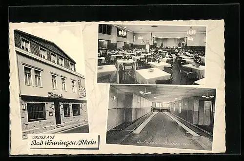 AK Bad Hönningen / Rhein, Hotel Rüssel, Aussen- und Innenansichten, Spellmann-Bahnen