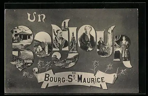 AK Bourg-St. Maurice, an der Kirche, Frauen in Trachten