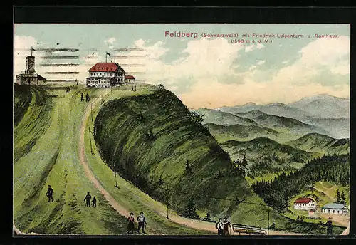 AK Feldberg /Schwarzwald, Teilansicht mit Friedrich-Luisenturm und Rasthaus