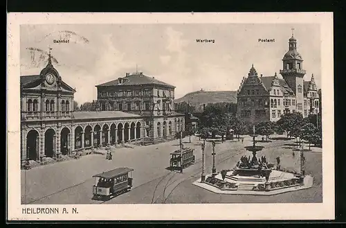 AK Heilbronn a. N., Bahnhof, Wartberg, Postamt