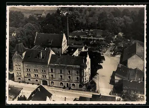 AK Donauwörth, Blick auf Kronenbrauerei, Bes. Otto Abbt, Fliegeraufnahme