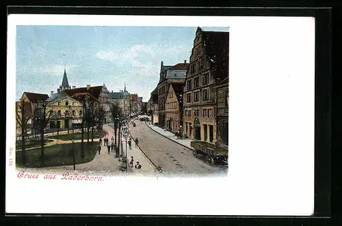 AK Paderborn, Strassenpartie mit Passanten