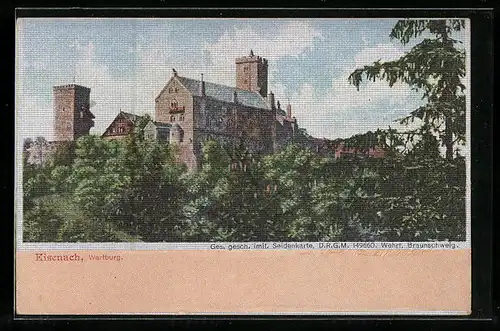 Seiden-Imitations-AK Eisenach, Blick zur Wartburg