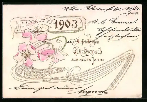 AK Jahreszahl 1903 mit Wildrosen