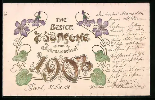 AK Neujahrsgruss, Jahreszahl 1903 und Blumen