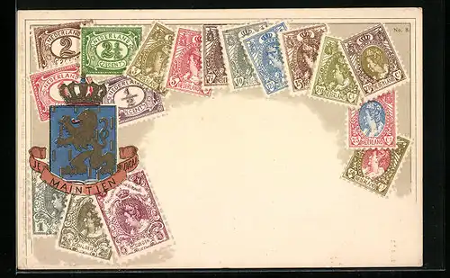 AK Briefmarken der Niederlande mit Wappen und Krone