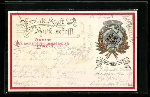 Präge-Lithographie Leipzig, Verband Deutscher Handlungsgehülfen, Gegründet 1881, Wappen