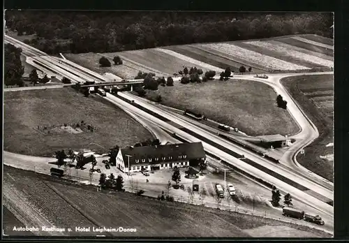 AK Leipheim /Donau, Autobahn Rasthaus und Hotel aus der Vogelschau