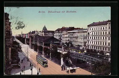 AK Berlin-Schöneberg, Bülowstrasse mit der Hochbahn, U-Bahn und Strassenbahn