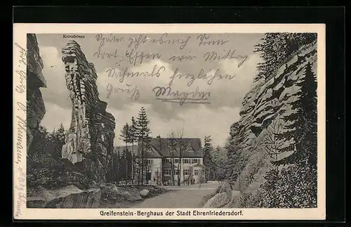 AK Ehrenfriedersdorf, am Greifenstein-Berghaus, der Kreuzfelsen