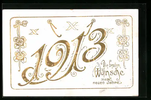 AK Jahreszahl 1913 mit Kleeblättern