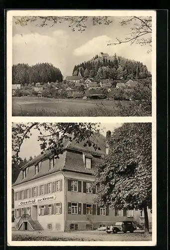 AK Waldburg, Ortsansicht mit Gasthof u. Metzgerei zur Krone