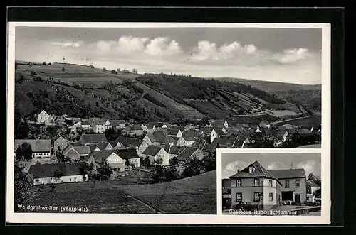 AK Waldgrehweiler, Gasthaus Hugo Schlemmer, Ortsansicht aus der Vogelschau