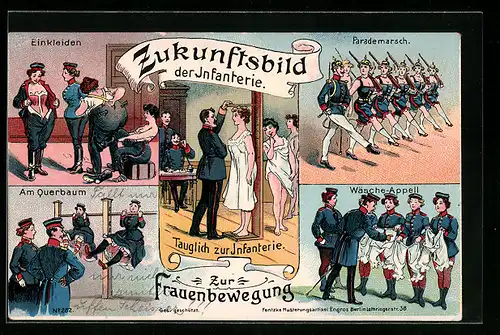 AK Zukunftsbilder der Infanterie, Frauen als Soldaten, Szenenbilder