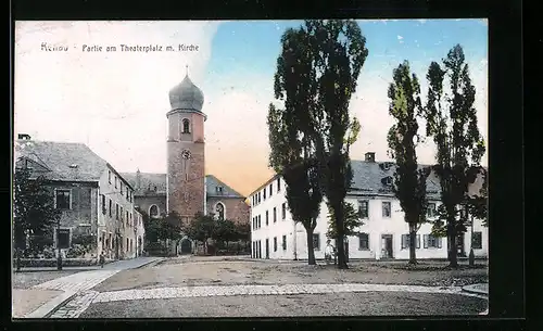 AK Rehau, Partie am Theaterplatz mit Kirche