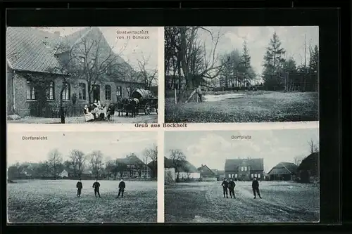 AK Bockholt, Dorfplatz und Gasthaus H. Schulze