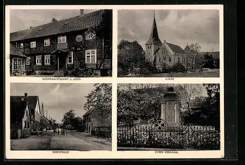 AK Gardessen, Schänkwirtschaft E. Goes, Kirche, Ehren-Denkmal