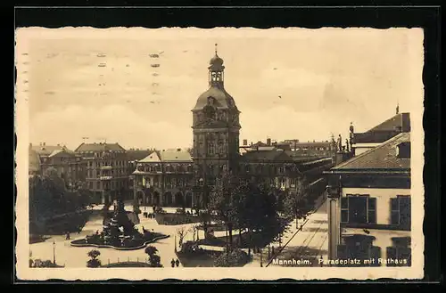 AK Mannheim, Paradeplatz mit Rathaus