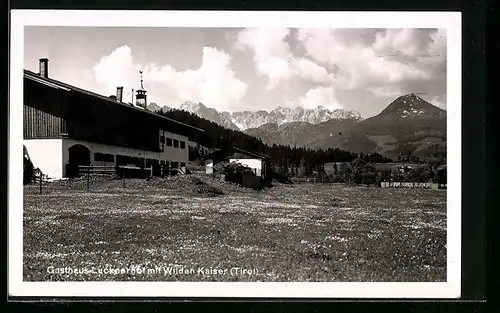 AK Kössen, Gasthaus Lucknerhof mit Wilden Kaiser