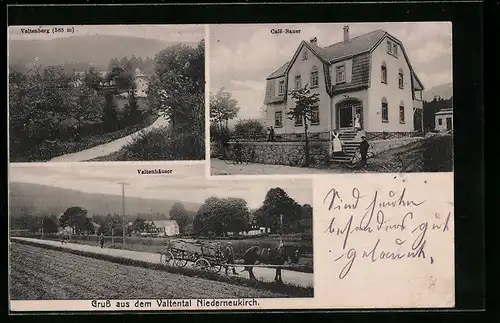 Lithographie Niederneukirch / Valtental, Cafe-Sauer, Valtenhäuser