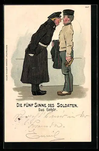 AK Die fünf Sinne des Soldaten, Das Gehör, Allegorie, 1. Weltkrieg