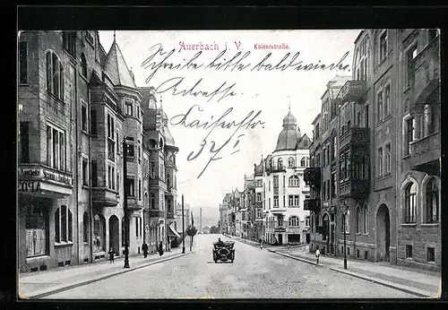 AK Auerbach i. V., Kaiserstrasse mit Saxonia-Apotheke