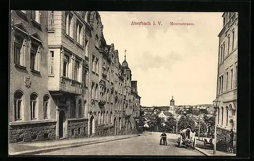 AK Auerbach i. V., Mosenstrasse mit Kirche