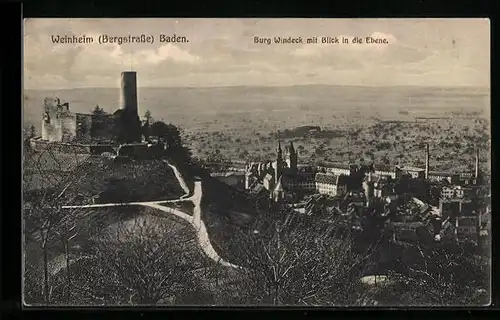 AK Weinheim / Bergstrasse, Burg Windeck mit Blick in die Ebene