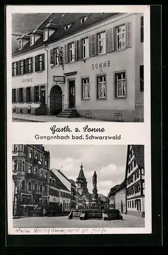 AK Gengenbach /Bad. Schwarzwald, Gasthaus zur Sonne, Brunnen