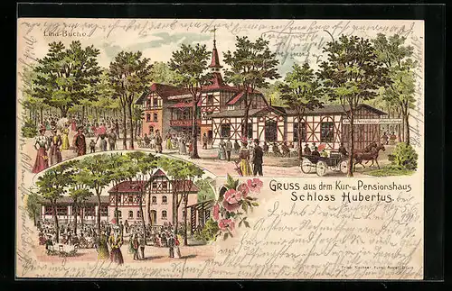 Lithographie Erfurt, Kurhaus und Pension Schloss Hubertus