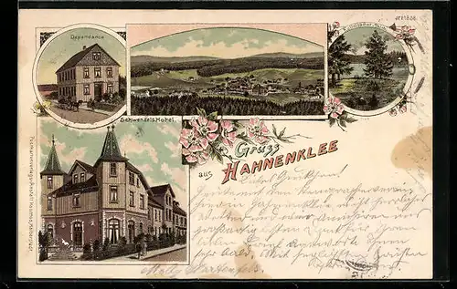 Lithographie Hahnenklee, Ortsansicht, Schwenzels Hotel, Ruttelbächer-Teich