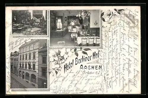 AK Aachen, Hotel Berliner Hof mit Innenansicht