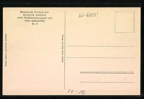 Künstler-AK Otto Ubbelohde: Schlitz, Westportal der Kirche mit Vorderburg