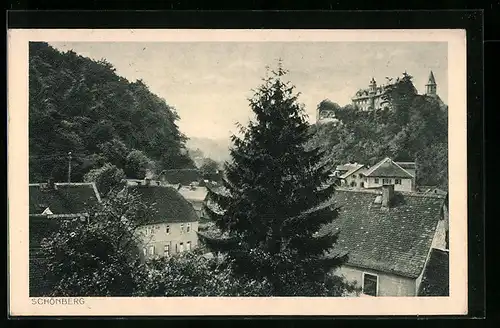 AK Schönberg bei Bensheim, Teilansicht mit Blick auf das Schloss